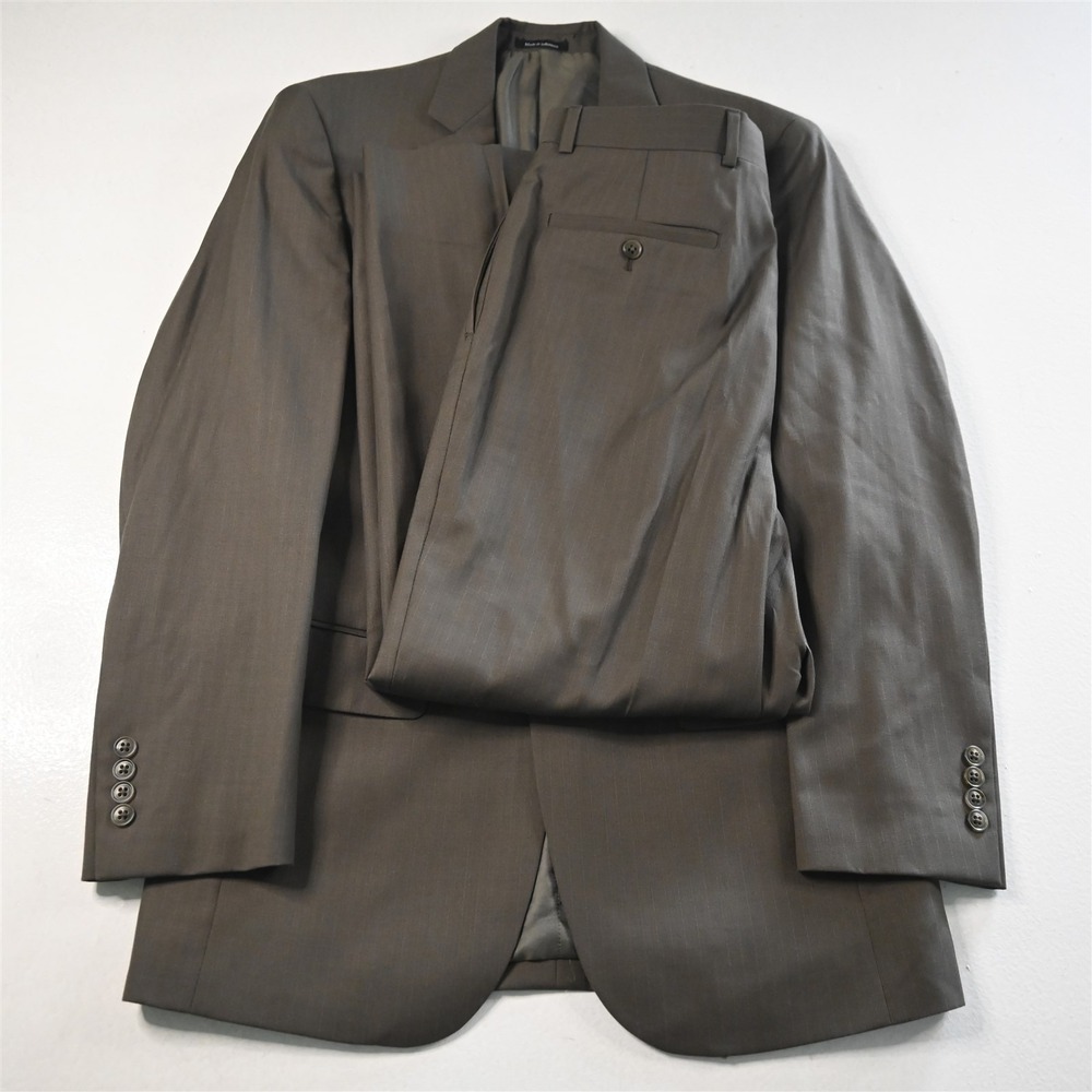 Wilke Rodriguez 37R‎ 30x29 Green Brown Striped Wool Mens Jacket Pants Suit
